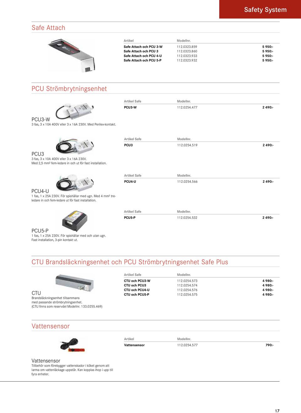 PCU3 3 fas, 3 x 10A 400V eller 3 x 16A 230V. Med 2,5 mm² fem-ledare in och ut för fast installation. Artikel Safe Modellnr. PCU3 112.0254.519 2 490:- Artikel Safe Modellnr. PCU4-U 112.0254.566 2 490:- PCU4-U 1 fas, 1 x 25A 230V.