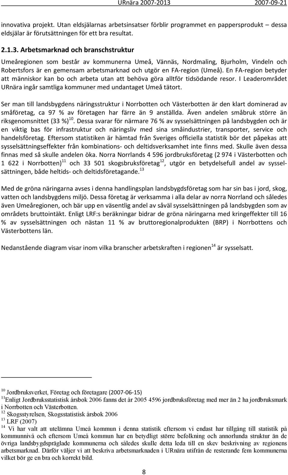 En FA-region betyder att människor kan bo och arbeta utan att behöva göra alltför tidsödande resor. I Leaderområdet URnära ingår samtliga kommuner med undantaget Umeå tätort.