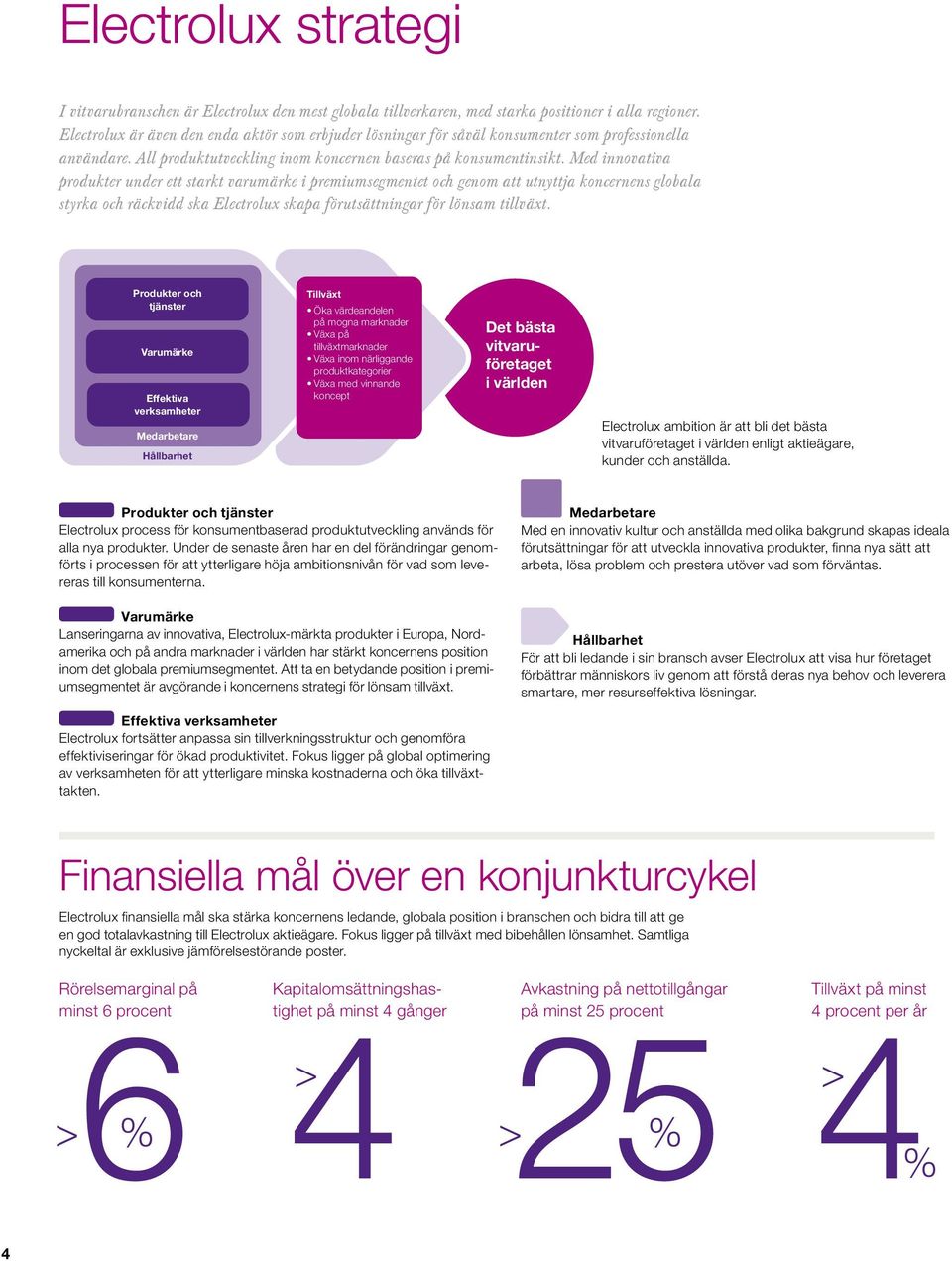 Med innovativa produkter under ett starkt varumärke i premiumsegmentet och genom att utnyttja koncernens globala styrka och räckvidd ska Electrolux skapa förutsättningar för lönsam tillväxt.