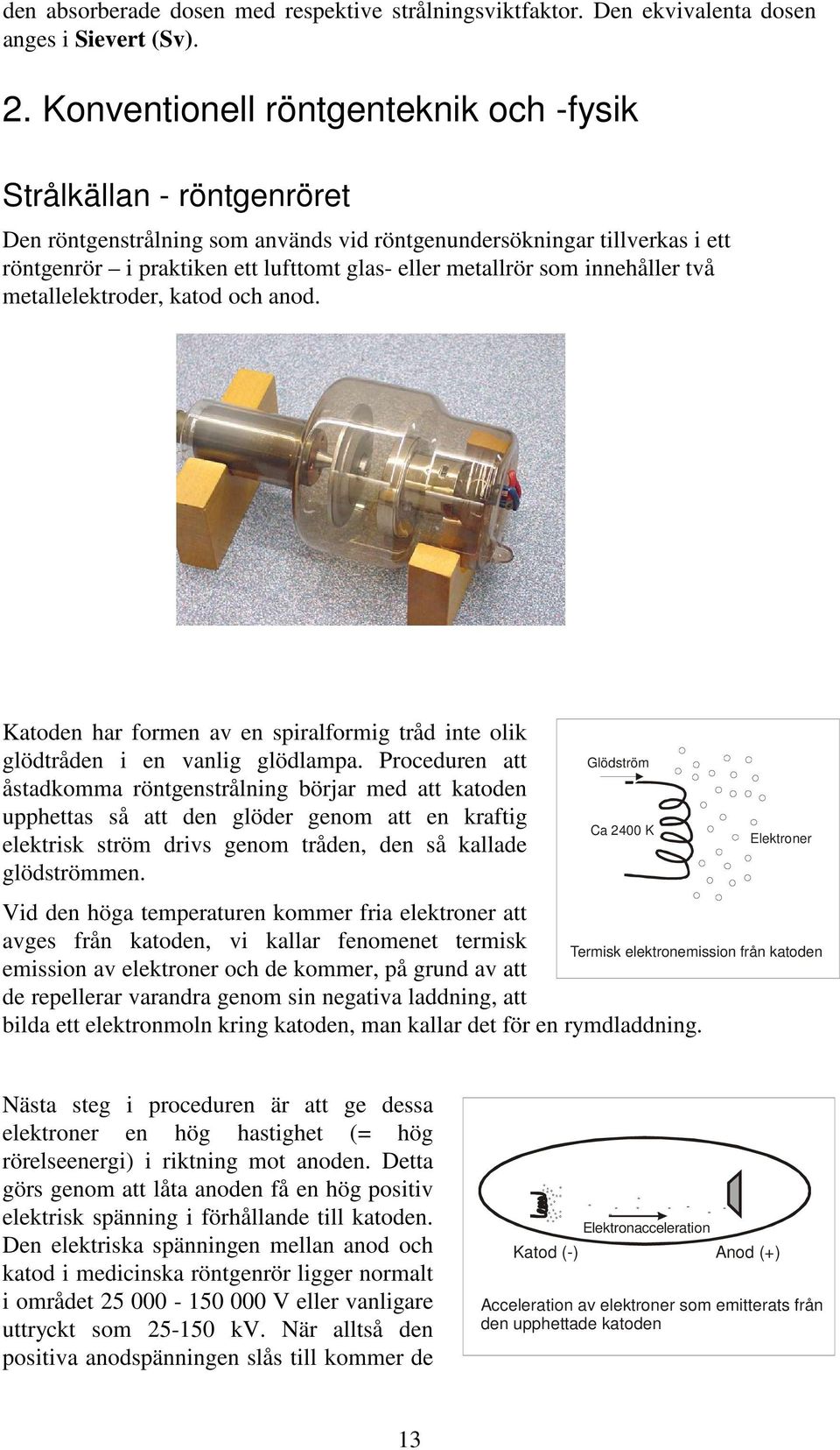 som innehåller två metallelektroder, katod och anod. Katoden har formen av en spiralformig tråd inte olik glödtråden i en vanlig glödlampa.