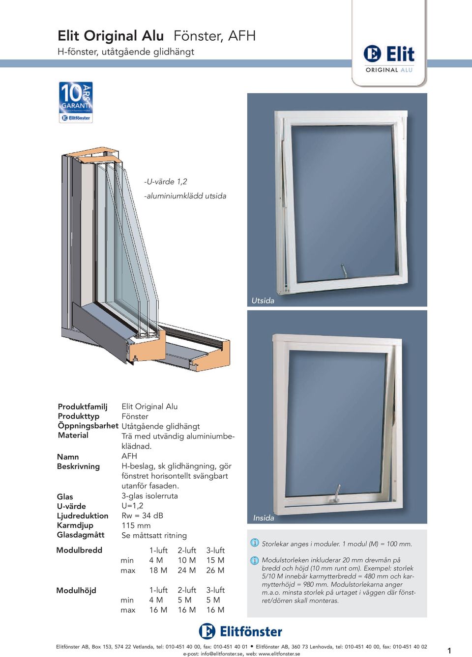 3-glas isolerruta U=1,2 Rw = 34 db 115 mm Se måttsatt ritning Modulbredd 1-luft 2-luft 3-luft min 4 M 10 M 15 M max 18 M 24 M 26 M Modulhöjd 1-luft 2-luft 3-luft min 4 M 5 M 5 M max 16 M 16 M 16 M