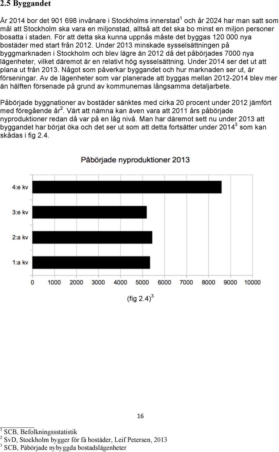 Under 2013 minskade sysselsättningen på byggmarknaden i Stockholm och blev lägre än 2012 då det påbörjades 7000 nya lägenheter, vilket däremot är en relativt hög sysselsättning.