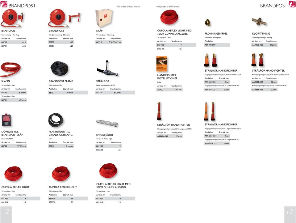 STRÅLRÖR HANDIFIGHTER STRÅLRÖR HANDIFIGHTER SLANG BRANDPOST SLANG STRÅLRÖR HANDIFIGHTER INSTRUKTIONER Slangnippel inkl. provuttag. 75 lit. Kort modell ORANGE A59483-120 19mm Klokoppling inkl.