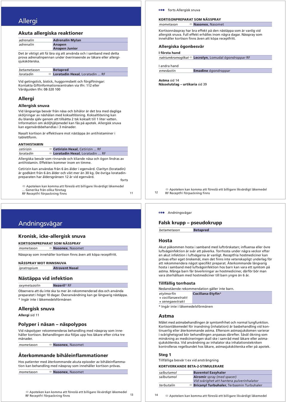 .. RF Vid getingstick, bistick, huggormsbett och förgiftningar: Kontakta Giftinformationscentralen via tfn: 112 eller Vårdguiden tfn: 08-320 100 Allergisk snuva KORTISONPREPARAT SOM NÄSSPRAY