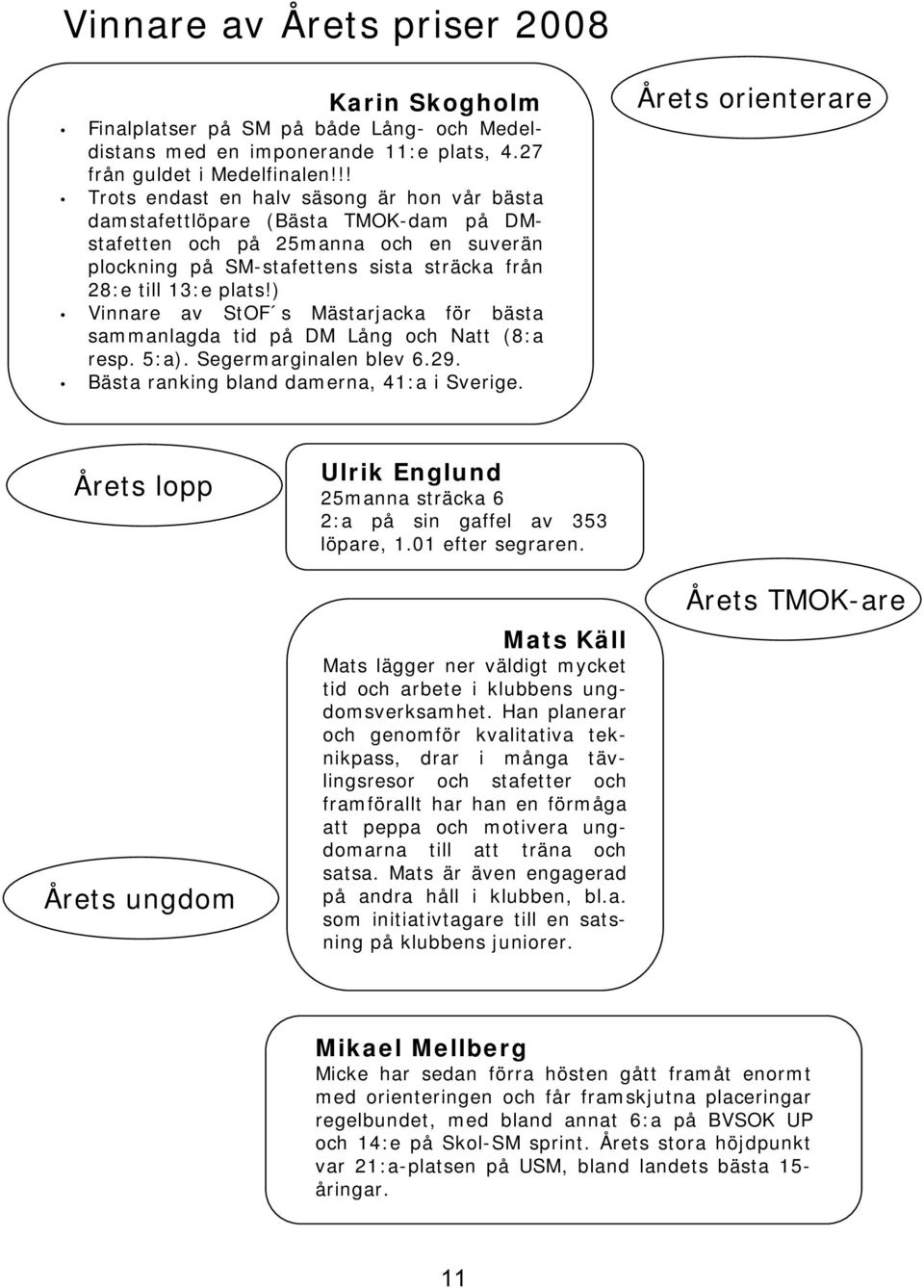 ) Vinnare av StOF s Mästarjacka för bästa sammanlagda tid på DM Lång och Natt (8:a resp. 5:a). Segermarginalen blev 6.29. Bästa ranking bland damerna, 41:a i Sverige.