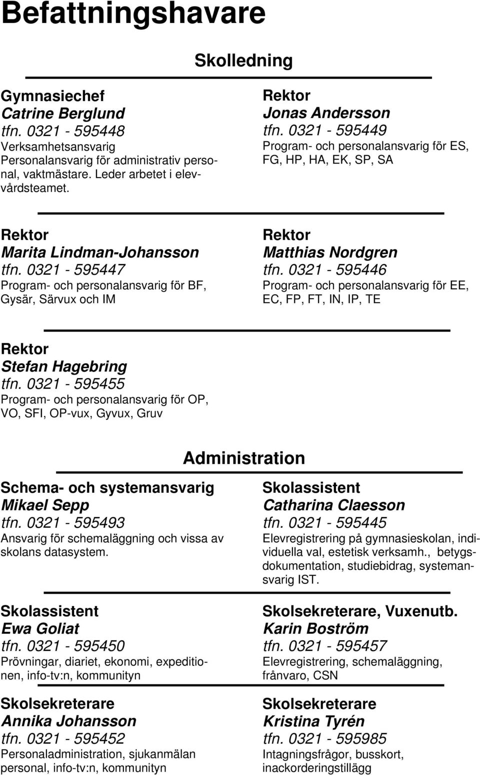 0321-595447 Program- och personalansvarig för BF, Gysär, Särvux och IM Rektor Matthias Nordgren tfn.