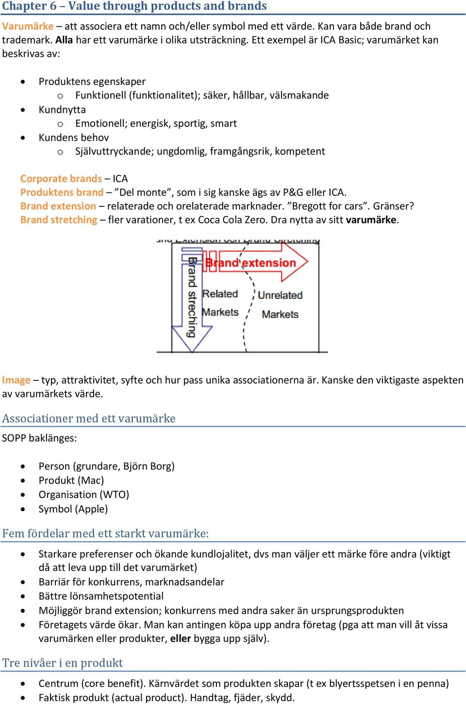 o Självuttryckande; ungdomlig, framgångsrik, kompetent Corporate brands ICA Produktens brand Del monte, som i sig kanske ägs av P&G eller ICA. Brand extension relaterade och orelaterade marknader.