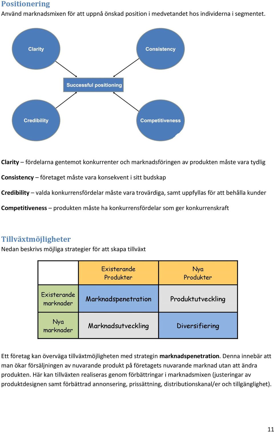 trovärdiga, samt uppfyllas för att behålla kunder Competitiveness produkten måste ha konkurrensfördelar som ger konkurrenskraft Tillväxtmöjligheter Nedan beskrivs möjliga strategier för att skapa