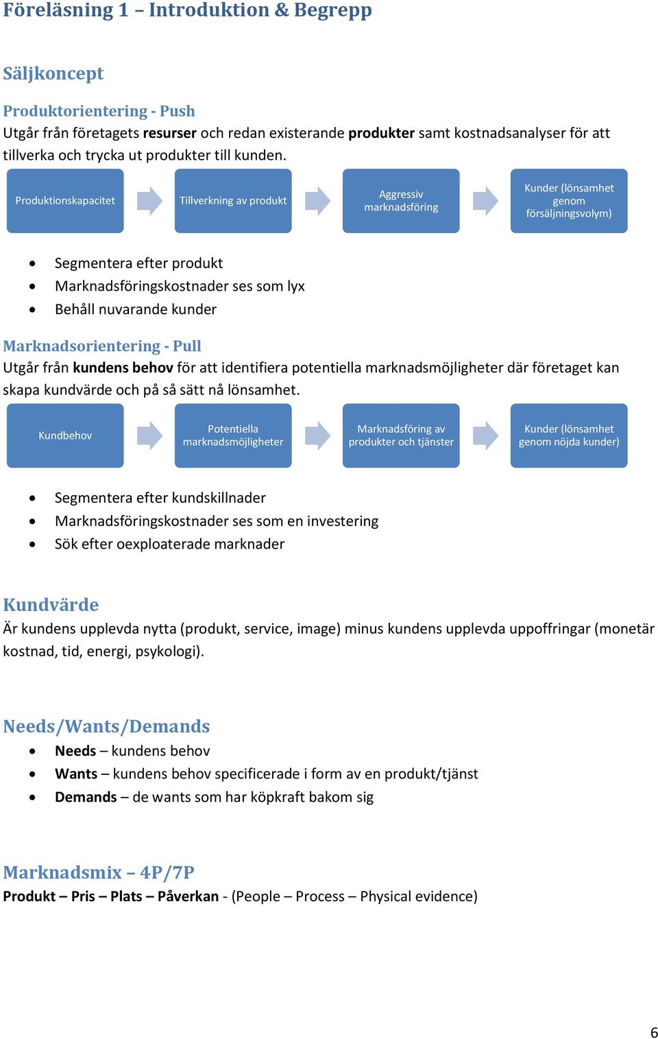 Produktionskapacitet Tillverkning av produkt Aggressiv marknadsföring Kunder (lönsamhet genom försäljningsvolym) Segmentera efter produkt Marknadsföringskostnader ses som lyx Behåll nuvarande kunder