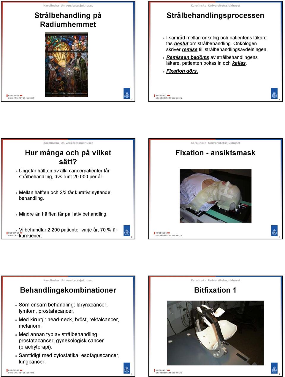 Ungefär hälften av alla cancerpatienter får strålbehandling, dvs runt 20 000 per år. Fixation - ansiktsmask Mellan hälften och 2/3 får kurativt syftande behandling.