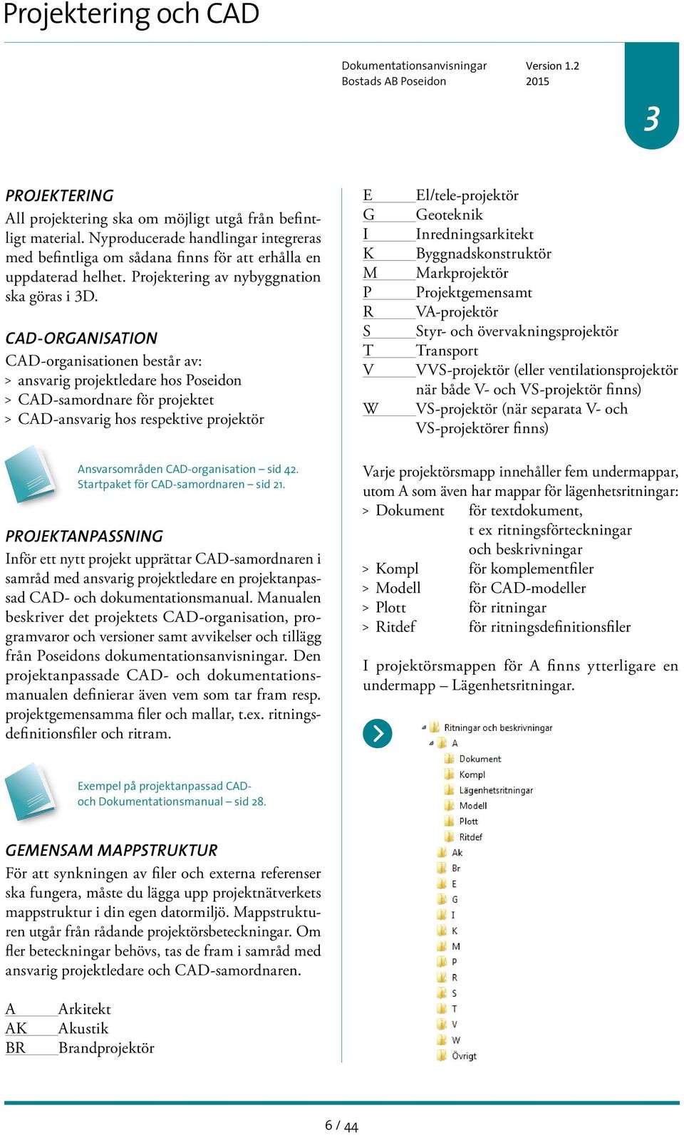 CAD-ORGANISATION CAD-organisationen består av: > > ansvarig projektledare hos Poseidon > > CAD-samordnare för projektet > > CAD-ansvarig hos respektive projektör E G I K M P R S T V W