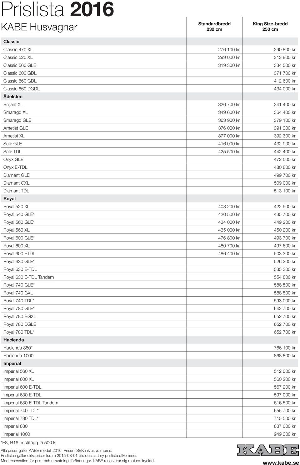 GLE 376 000 kr 391 300 kr Ametist XL 377 000 kr 392 300 kr Safir GLE 416 000 kr 432 900 kr Safir TDL 425 500 kr 442 400 kr Onyx GLE 472 500 kr Onyx E-TDL 480 800 kr Diamant GLE 499 700 kr Diamant GXL