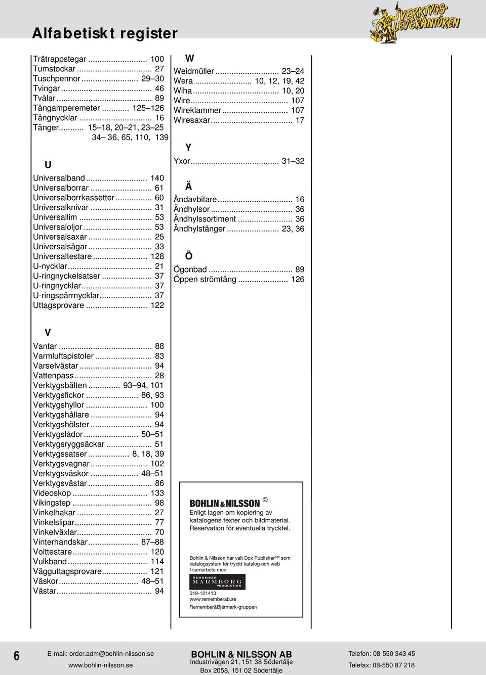 .. 25 Universalsågar... 33 Universaltestare... 128 U-nycklar... 21 U-ringnyckelsatser... 37 U-ringnycklar... 37 U-ringspärrnycklar... 37 Uttagsprovare... 122 W Weidmüller... 23 24 Wera.