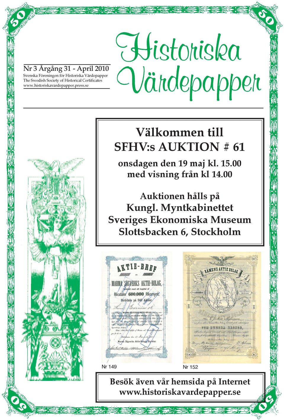 se Välkommen till SFHV:s AUKTION # 61 onsdagen den 19 maj kl. 15.00 med visning från kl 14.