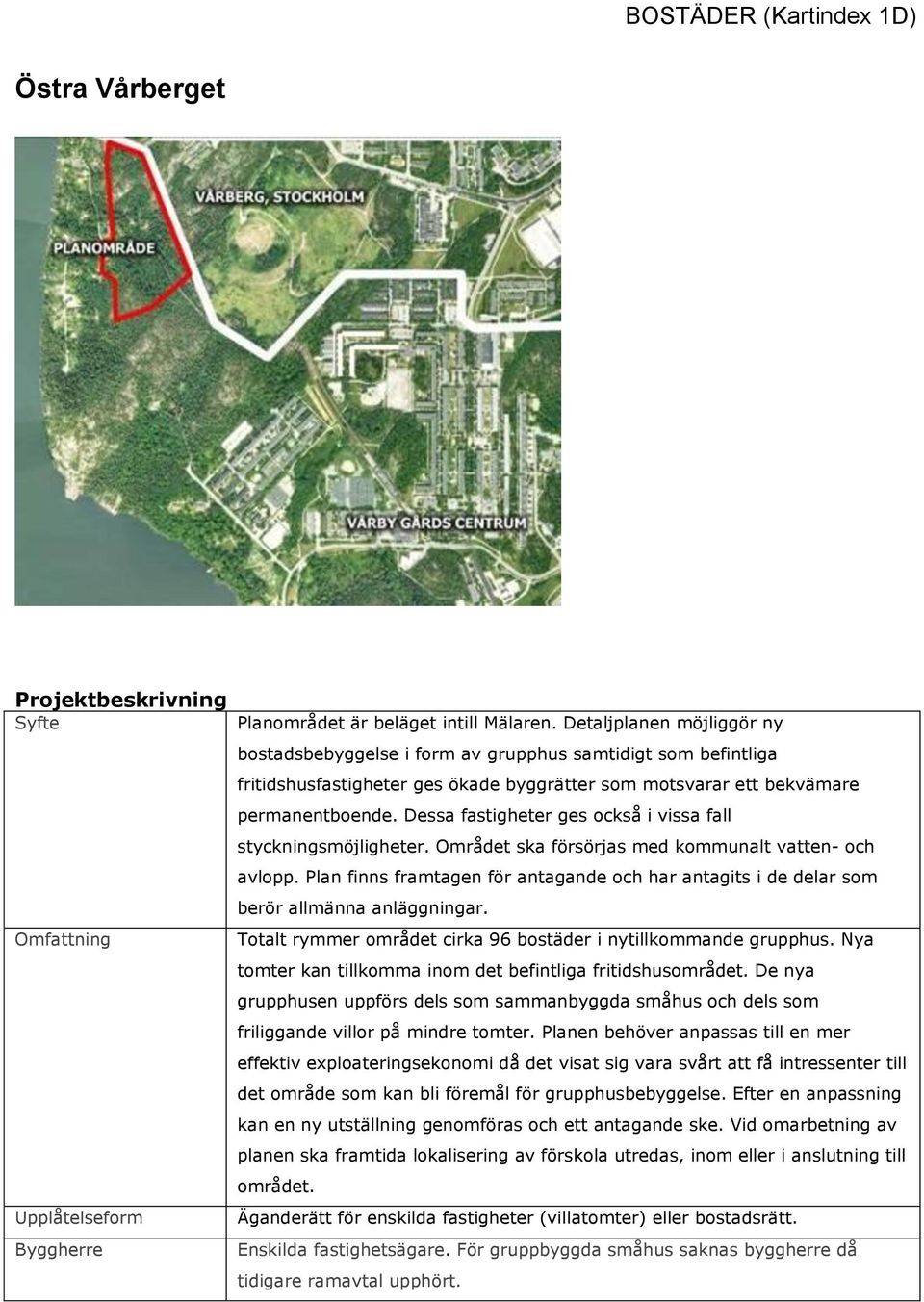 Dessa fastigheter ges också i vissa fall styckningsmöjligheter. Området ska försörjas med kommunalt vatten- och avlopp.