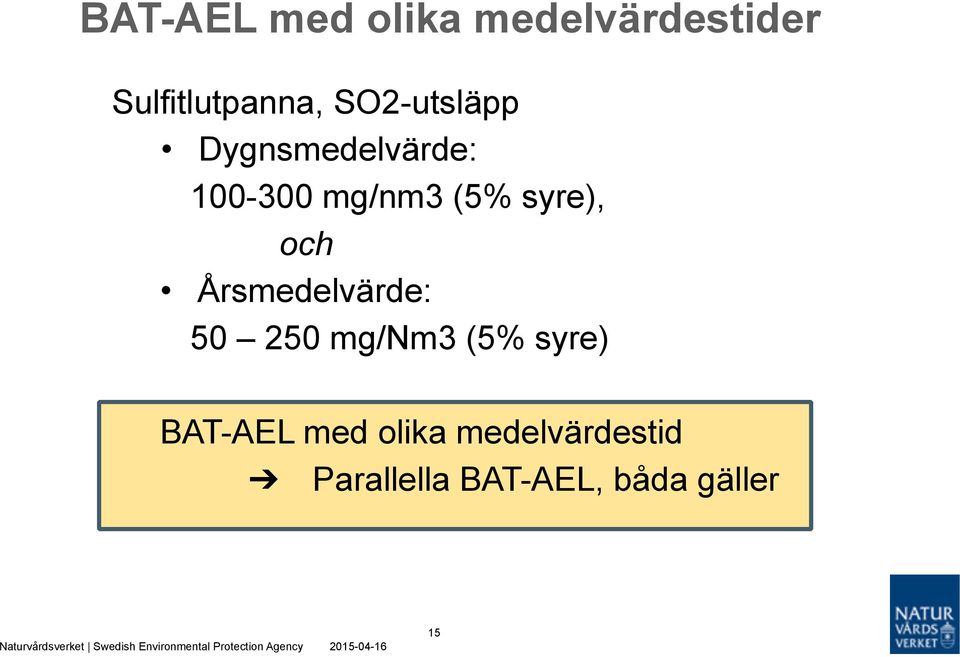 syre), och Årsmedelvärde: 50 250 mg/nm3 (5% syre)