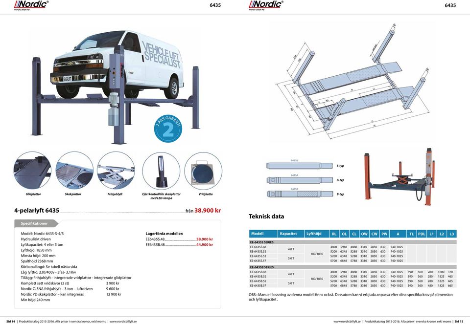 230/400v - 3fas- 3,1Kw Tillägg: Frihjulslyft - integrerade vridplattor - integrerade glidplattor Komplett sett vridskivor (2 st) 3 900 kr Nordic CJ3NA frihjulslyft 3 ton luftdriven 9 600 kr Nordic PD