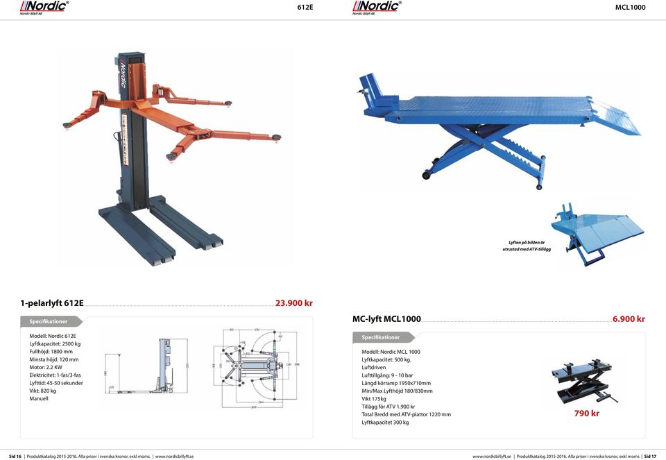 Luftdriven Lufttillgång: 9-10 bar Längd körramp 1950x710mm Min/Max Lyfthöjd 180/830mm Vikt 175kg Tillägg för ATV 1.