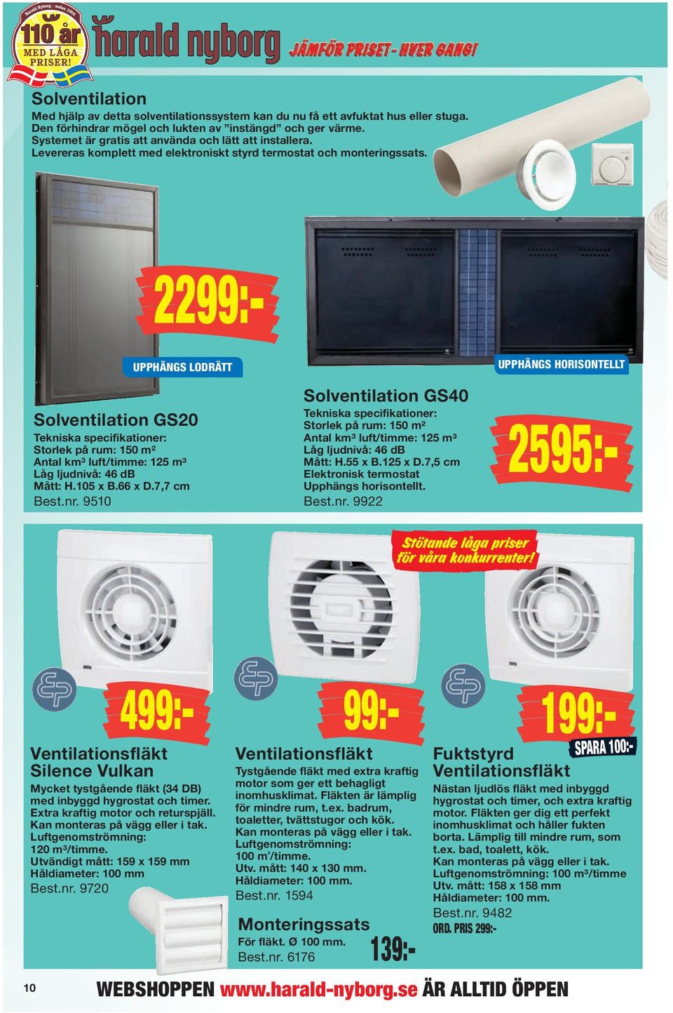 22 UPPHÄNGS LODRÄTT Solventilation GS20 Tekniska specifikationer: Storlek på rum: 150 m² Antal km³ luft/timme: 125 m³ Låg ljudnivå: 46 db Mått: H.105 x B.66 x D.7,7 cm Best.nr.