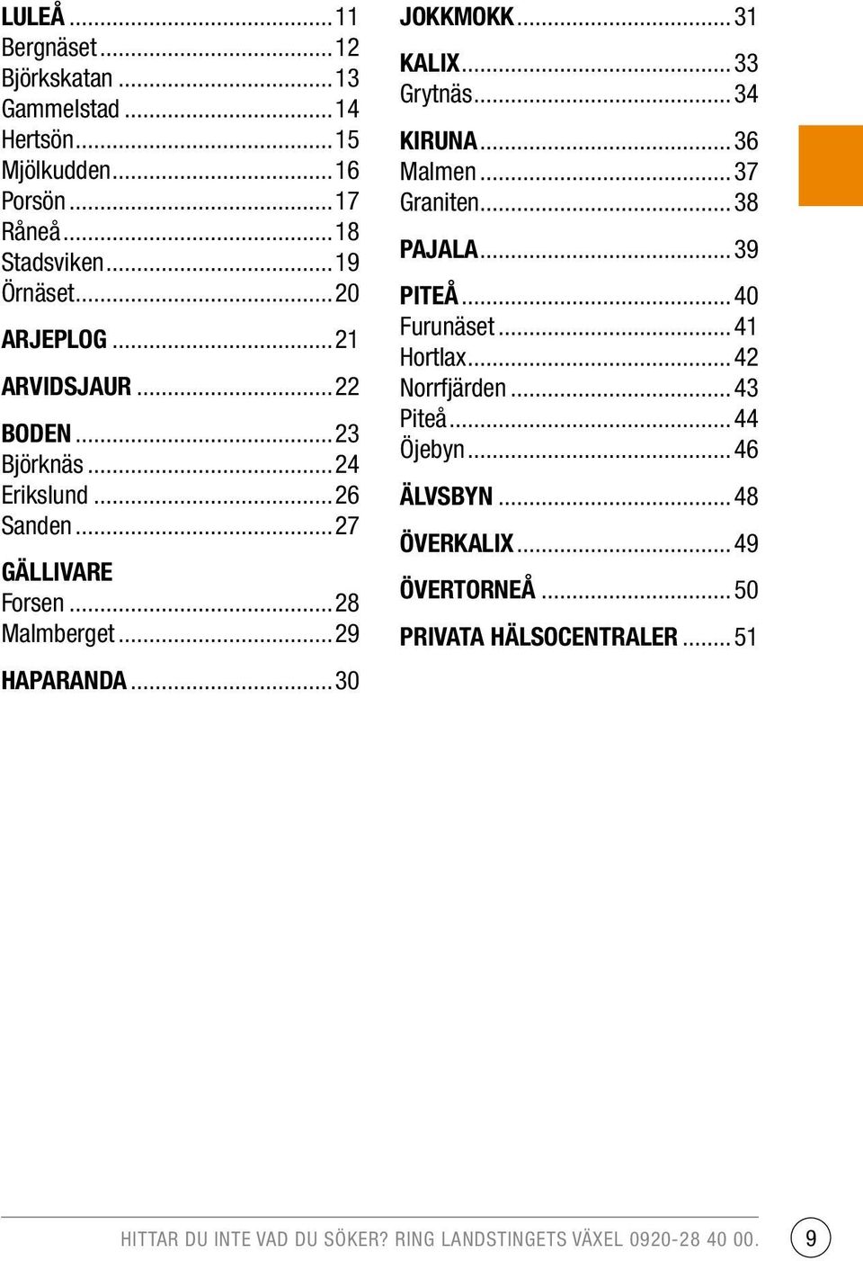 ..30 JOKKMOKK...31 KALIX...33 Grytnäs...34 KIRUNA...36 Malmen...37 Graniten...38 PAJALA...39 PITEÅ...40 Furunäset...41 Hortlax...42 Norrfjärden.