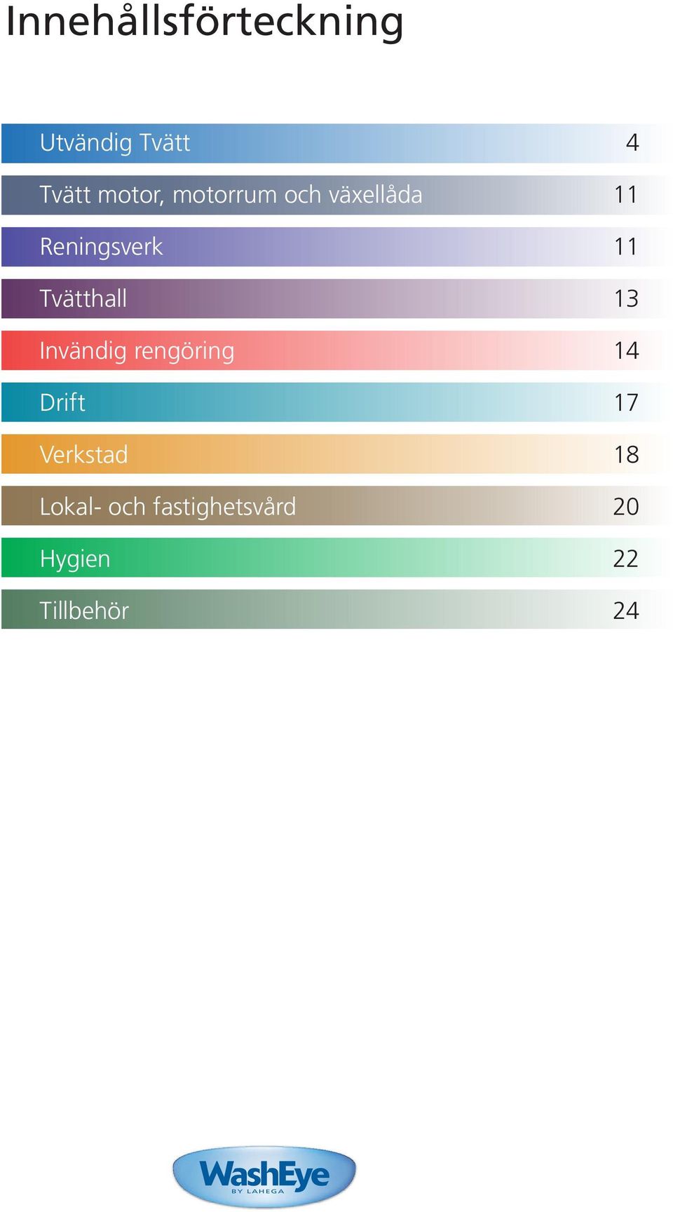 Tvätthall 13 Invändig rengöring 14 Drift 17