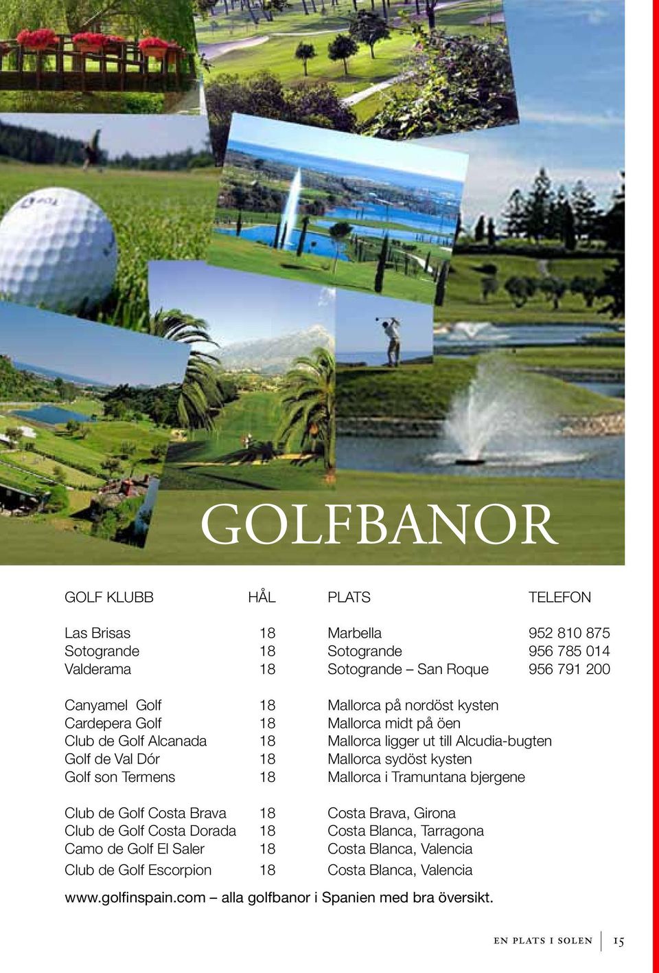 sydöst kysten Golf son Termens 18 Mallorca i Tramuntana bjergene Club de Golf Costa Brava 18 Costa Brava, Girona Club de Golf Costa Dorada 18 Costa Blanca, Tarragona