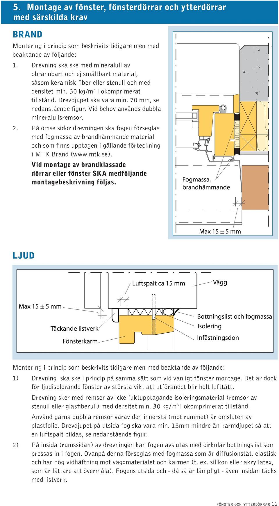 70 mm, se nedanstående figur. Vid behov används dubbla mineralullsremsor.