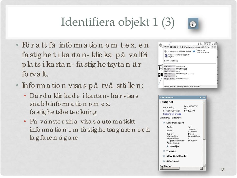 Information visas på två ställen: Där du klickade i kartan- här visas