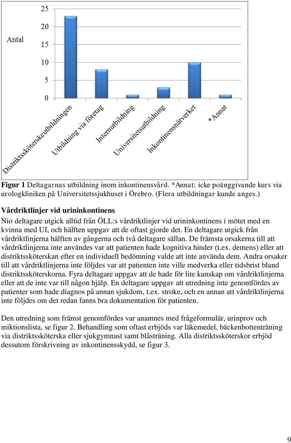 En deltagare utgick från vårdriktlinjerna hälften av gångerna och två deltagare sällan. De främsta orsakerna till att vårdriktlinjerna inte användes var att patienten hade kognitiva hinder (t.ex.