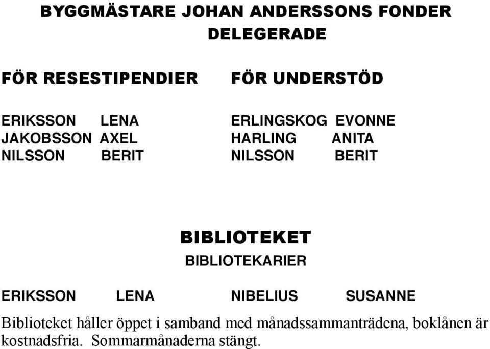 ! NILSSON BERIT BIBLIOTEKET BIBLIOTEKARIER ERIKSSON! LENA!! NIBELIUS!