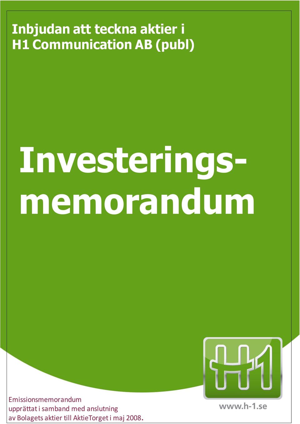 Emissionsmemorandum upprättat i samband med