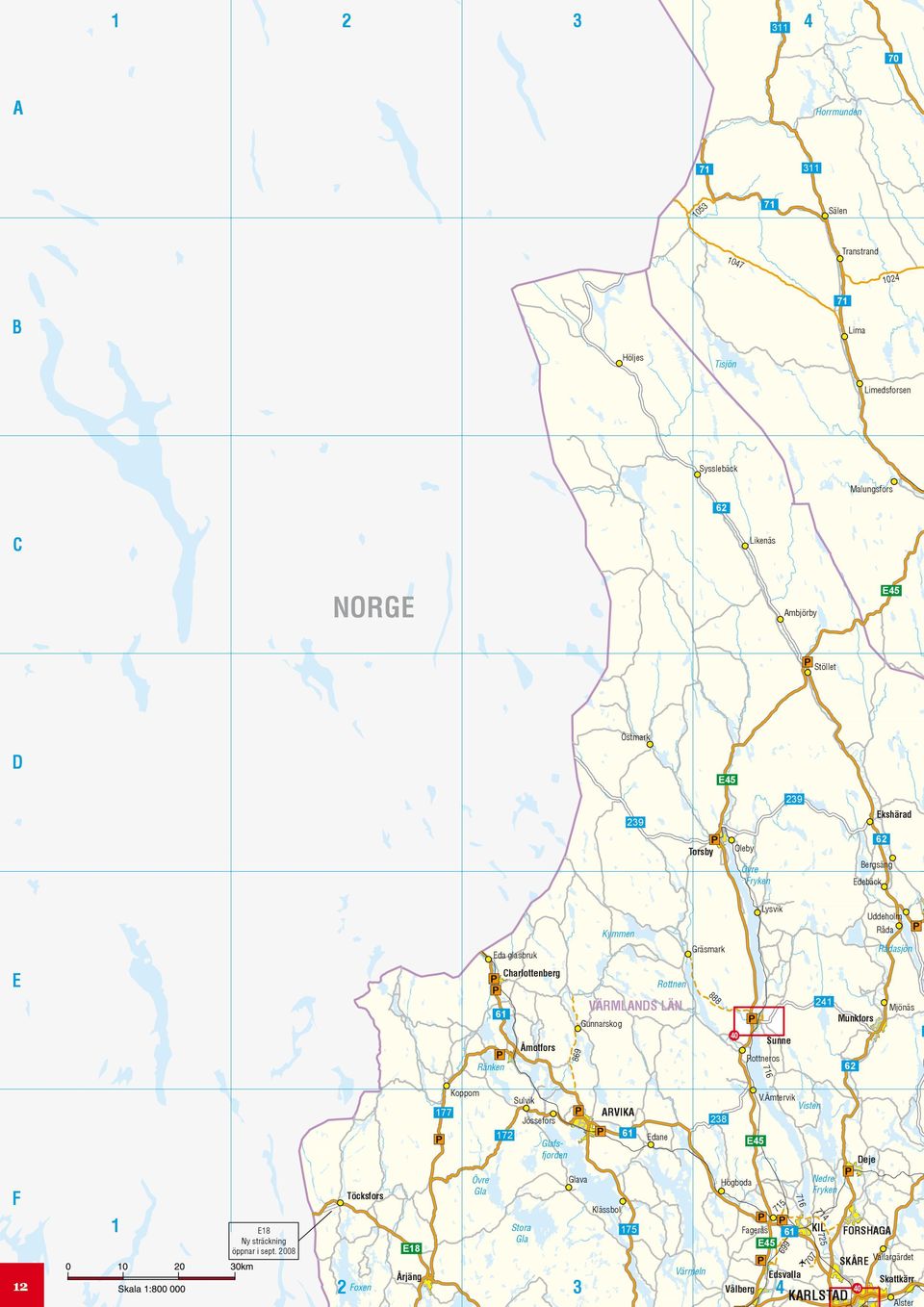 Visten Deje Glava Nedre Fryken Högboda Fagerås 9 KIL Stora Gla Övre Gla Klässbol Ny sträckning öppnar i sept. 00 V.