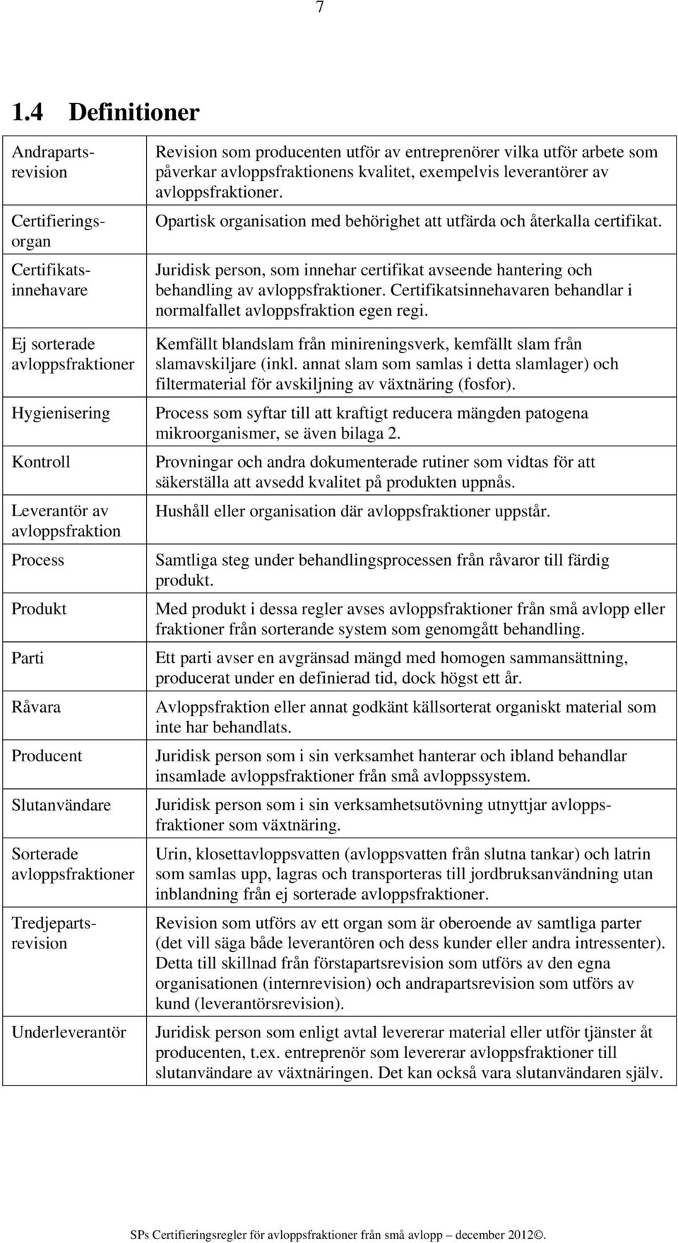 exempelvis leverantörer av avloppsfraktioner. Opartisk organisation med behörighet att utfärda och återkalla certifikat.