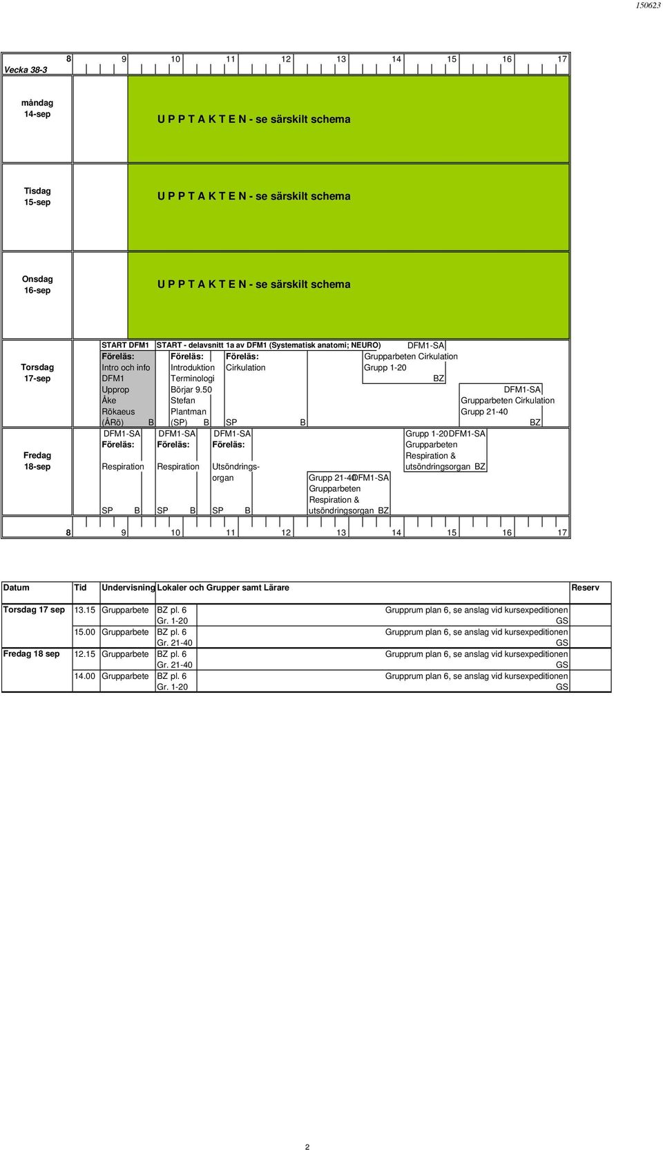 9.50 DFM1-SA Åke Stefan Grupparbeten Cirkulation Rökaeus Plantman Grupp 21-40 (ÅRö) B (SP) B SP B BZ DFM1-SA DFM1-SA DFM1-SA Grupp 1-20DFM1-SA Föreläs: Föreläs: Föreläs: Grupparbeten Fredag