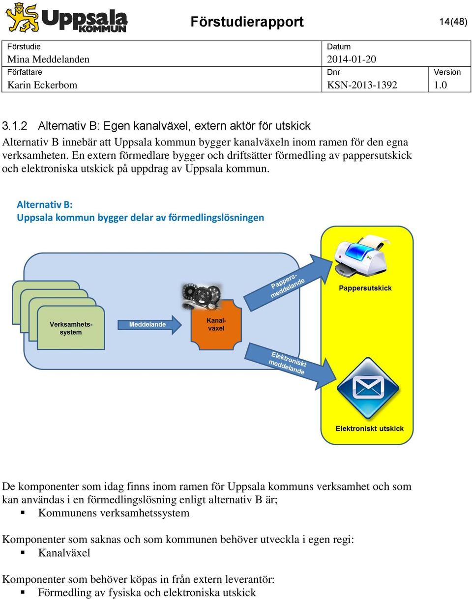 En extern förmedlare bygger och driftsätter förmedling av pappersutskick och elektroniska utskick på uppdrag av Uppsala kommun.