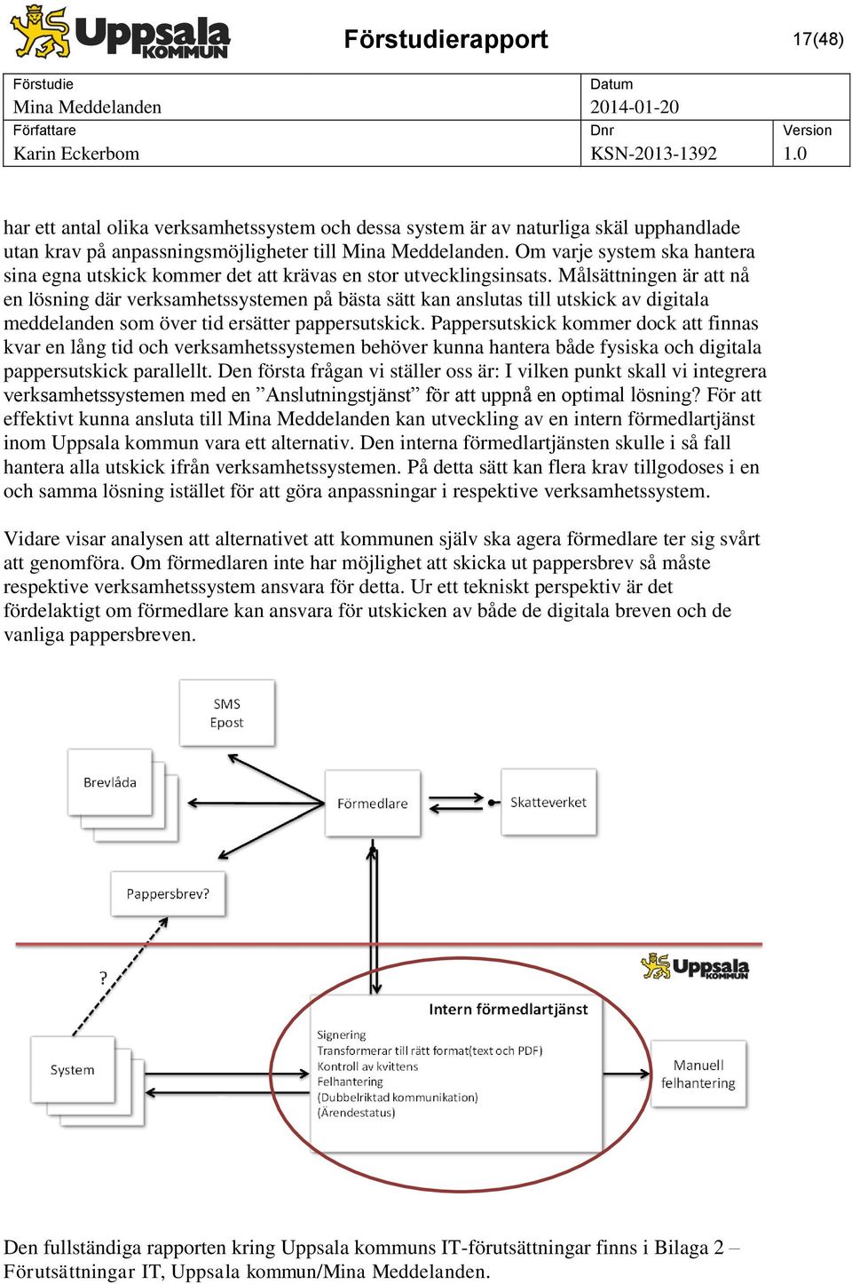 Målsättningen är att nå en lösning där verksamhetssystemen på bästa sätt kan anslutas till utskick av digitala meddelanden som över tid ersätter pappersutskick.