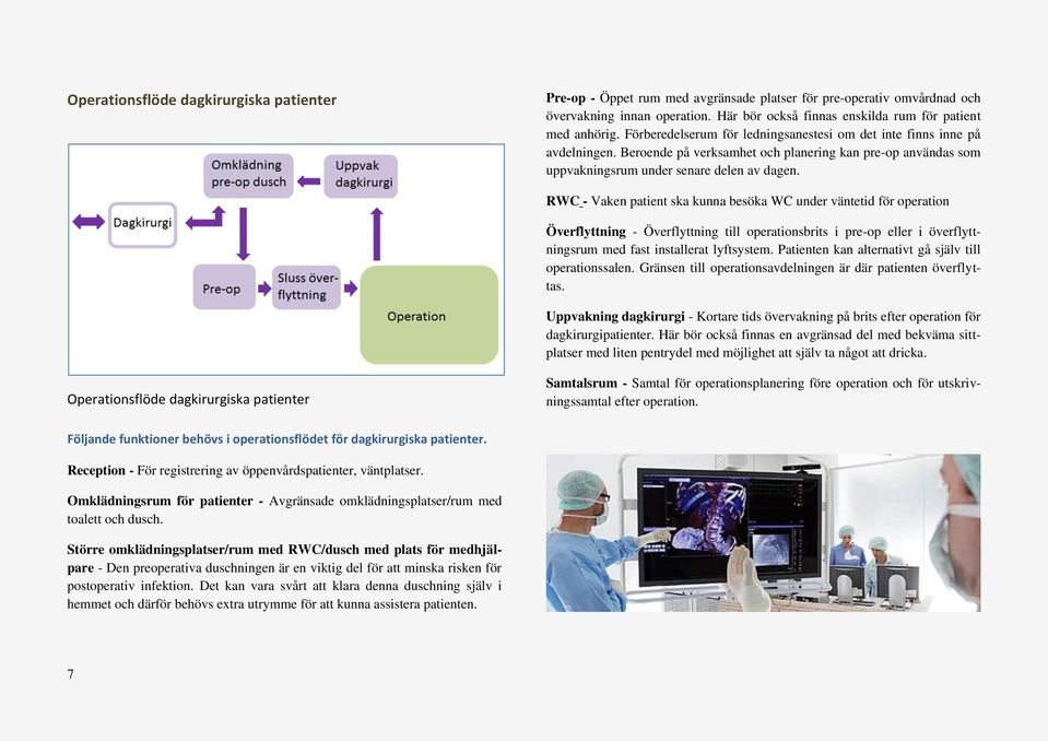 RWC - Vaken patient ska kunna besöka WC under väntetid för operation Överflyttning - Överflyttning till operationsbrits i pre-op eller i överflyttningsrum med fast installerat lyftsystem.