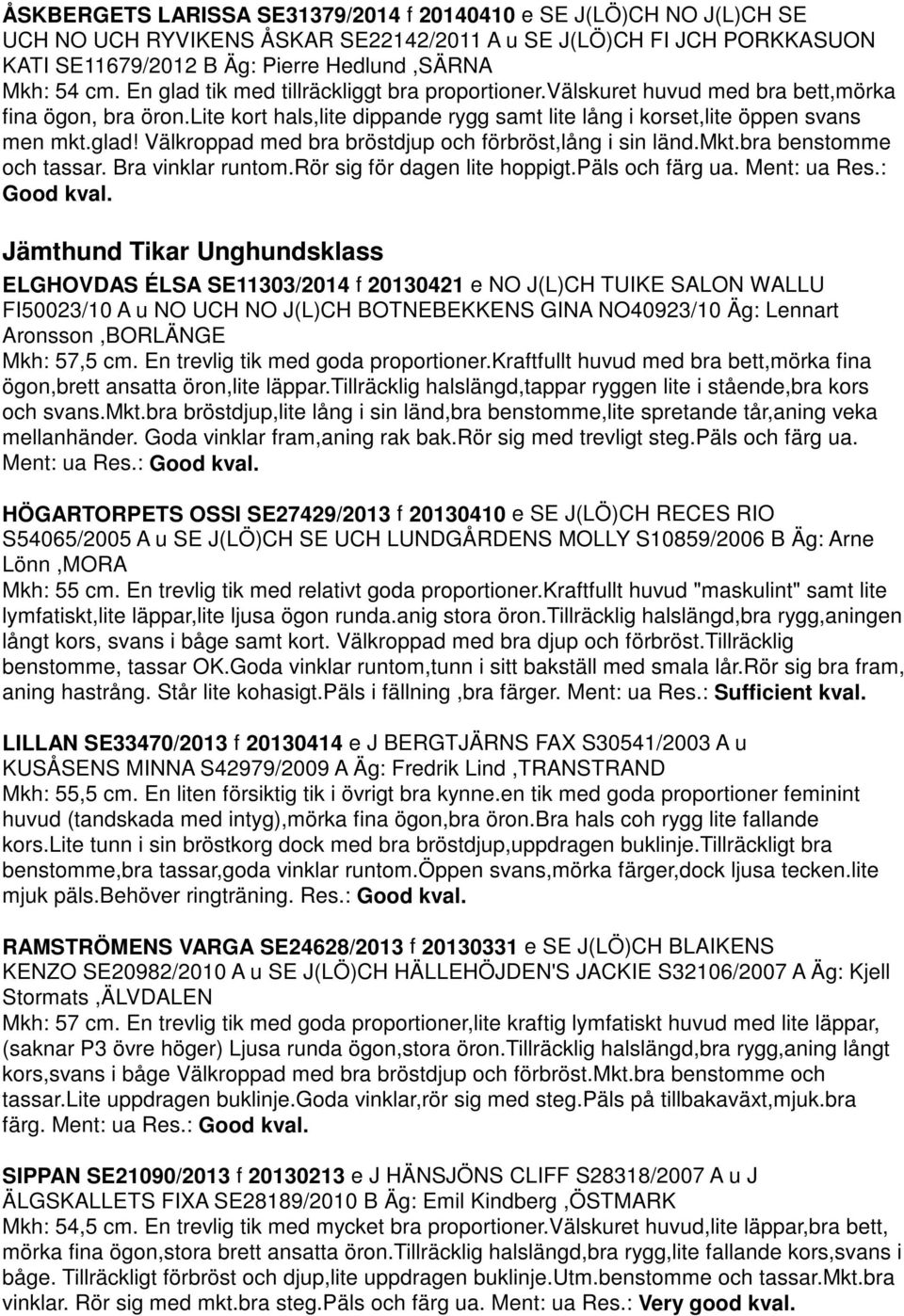 mkt.bra benstomme och tassar. Bra vinklar runtom.rör sig för dagen lite hoppigt.päls och färg ua. Ment: ua Res.: Good kval.