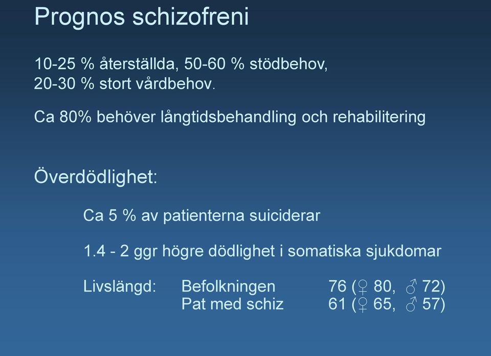 Ca 80% behöver långtidsbehandling och rehabilitering Överdödlighet: Ca 5 %