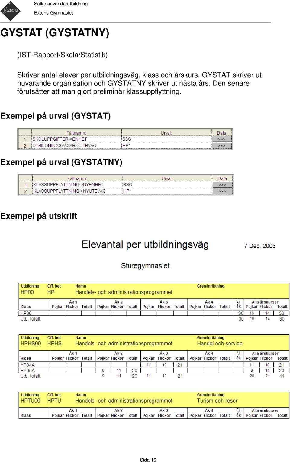 GYSTAT skriver ut nuvarande organisation och GYSTATNY skriver ut nästa års.