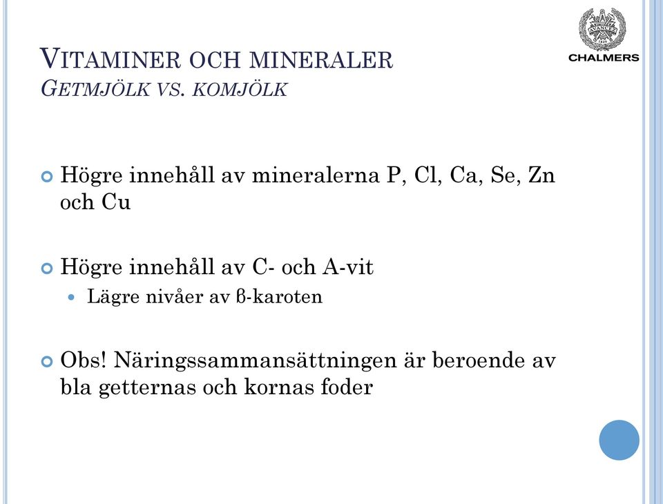 och Cu Högre innehåll av C- och A-vit Lägre nivåer av