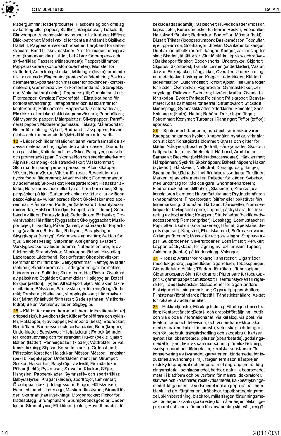 Modellvax, ej för dentala ändamål; Sigillvax; Häftstift; Pappersremsor och rosetter; Färgband för datorskrivare; Band till skrivmaskiner; Ytor för magasinering av gem (kontorsartiklar); Lådor,