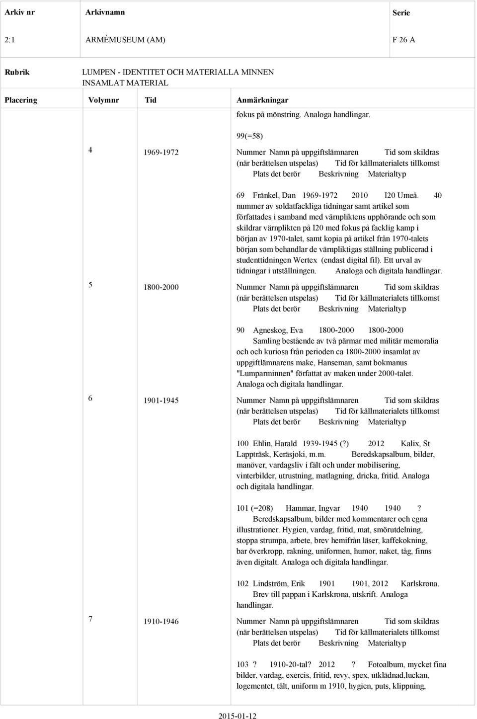 kopia på artikel från 1970-talets början som behandlar de värnpliktigas ställning publicerad i studenttidningen Wertex (endast digital fil). Ett urval av tidningar i utställningen.