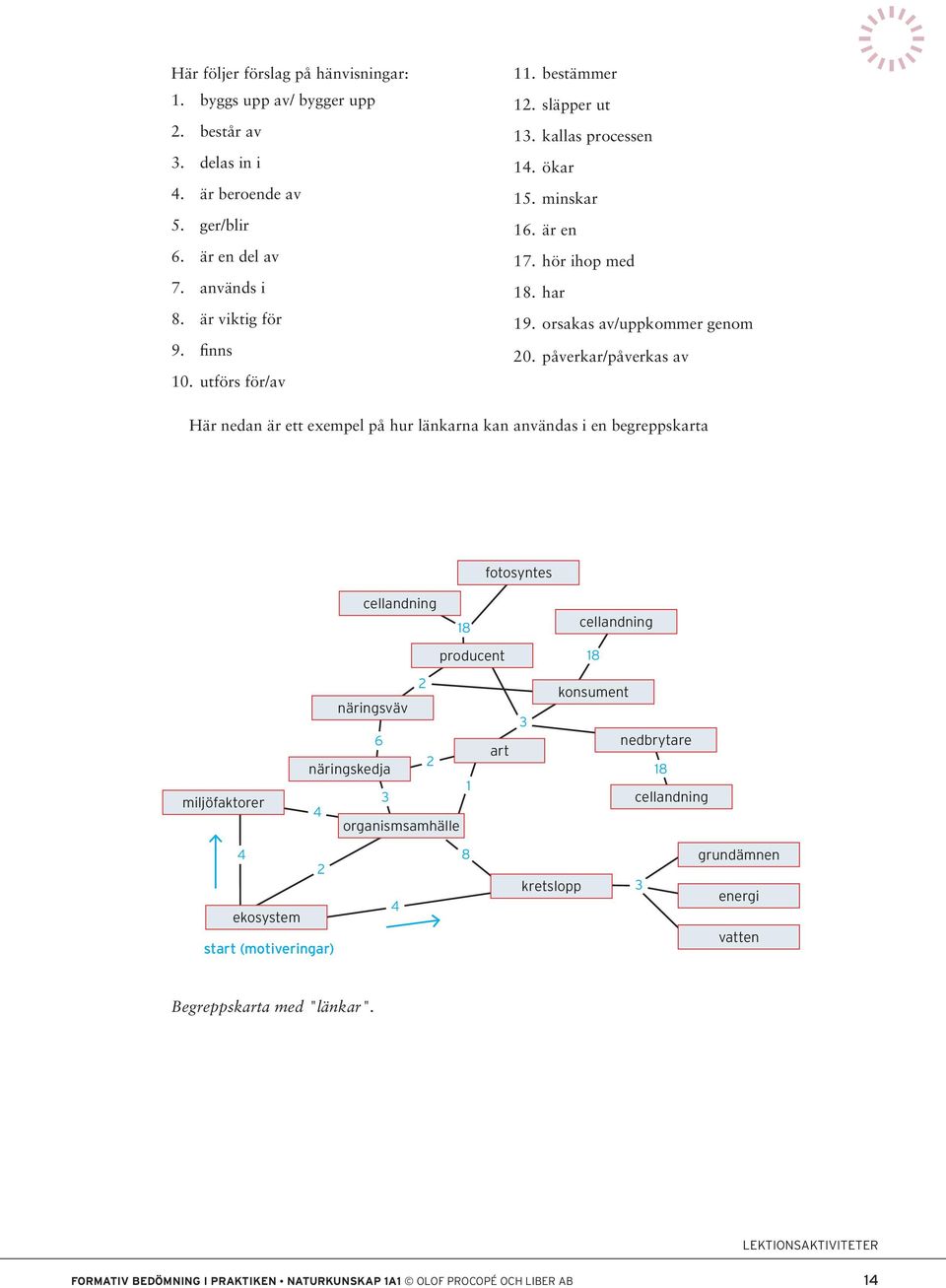 påverkar/påverkas av Här nedan är ett exempel på hur länkarna kan användas i en begreppskarta miljöfaktorer 4 4 ekosystem start (motiveringar) fotosyntes cellandning 18 cellandning producent 18 2