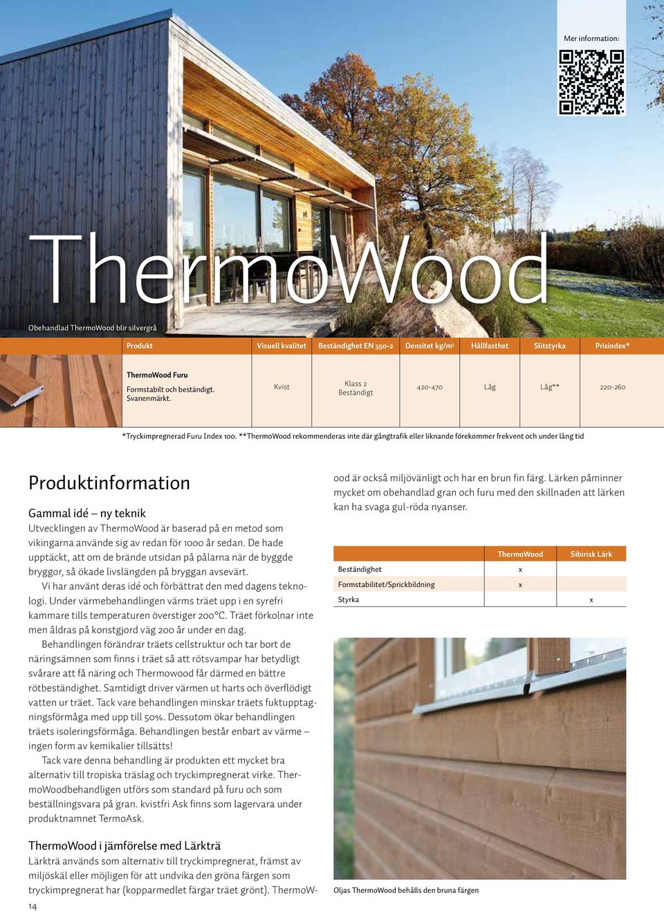 **ThermoWood rekommenderas inte där gångtrafik eller liknande förekommer frekvent och under lång tid Produktinformation Gammal idé ny teknik Utvecklingen av ThermoWood är baserad på en metod som