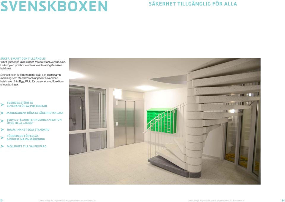 Svenskboxen är förberedd för ellås och digitalnamnmärkning som standard och uppfyller användbarhetskraven från ByggKlokt för personer med