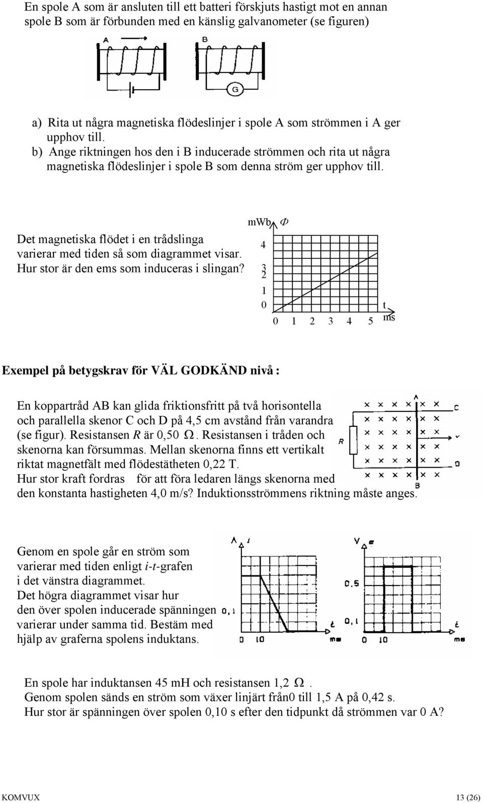 Det magnetiska flödet i en trådslinga varierar med tiden så som diagrammet visar. Hur stor är den ems som induceras i slingan?