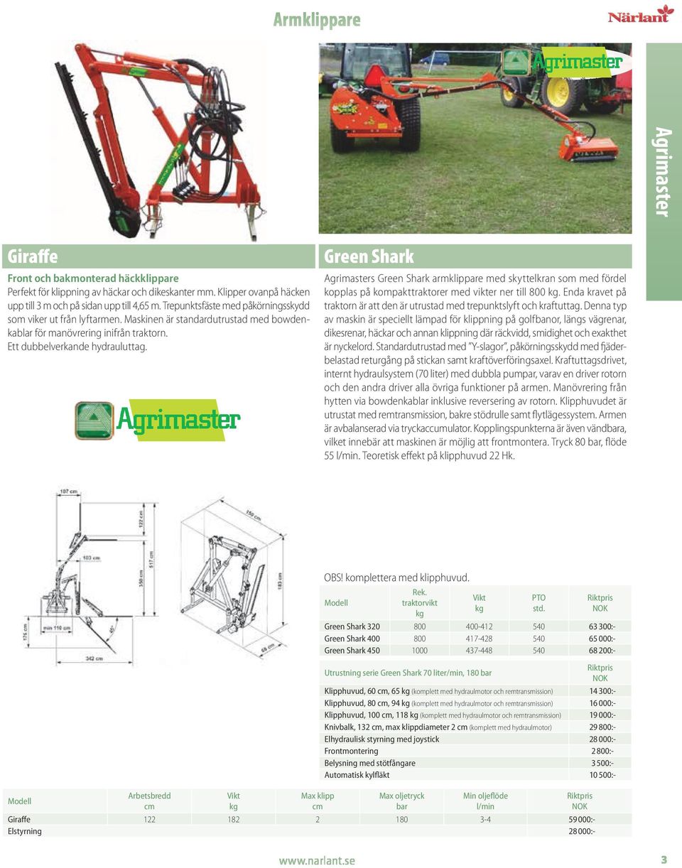 Green Shark Agrimasters Green Shark armklippare med skyttelkran som med fördel kopplas på kompakttraktorer med vikter ner till 800.