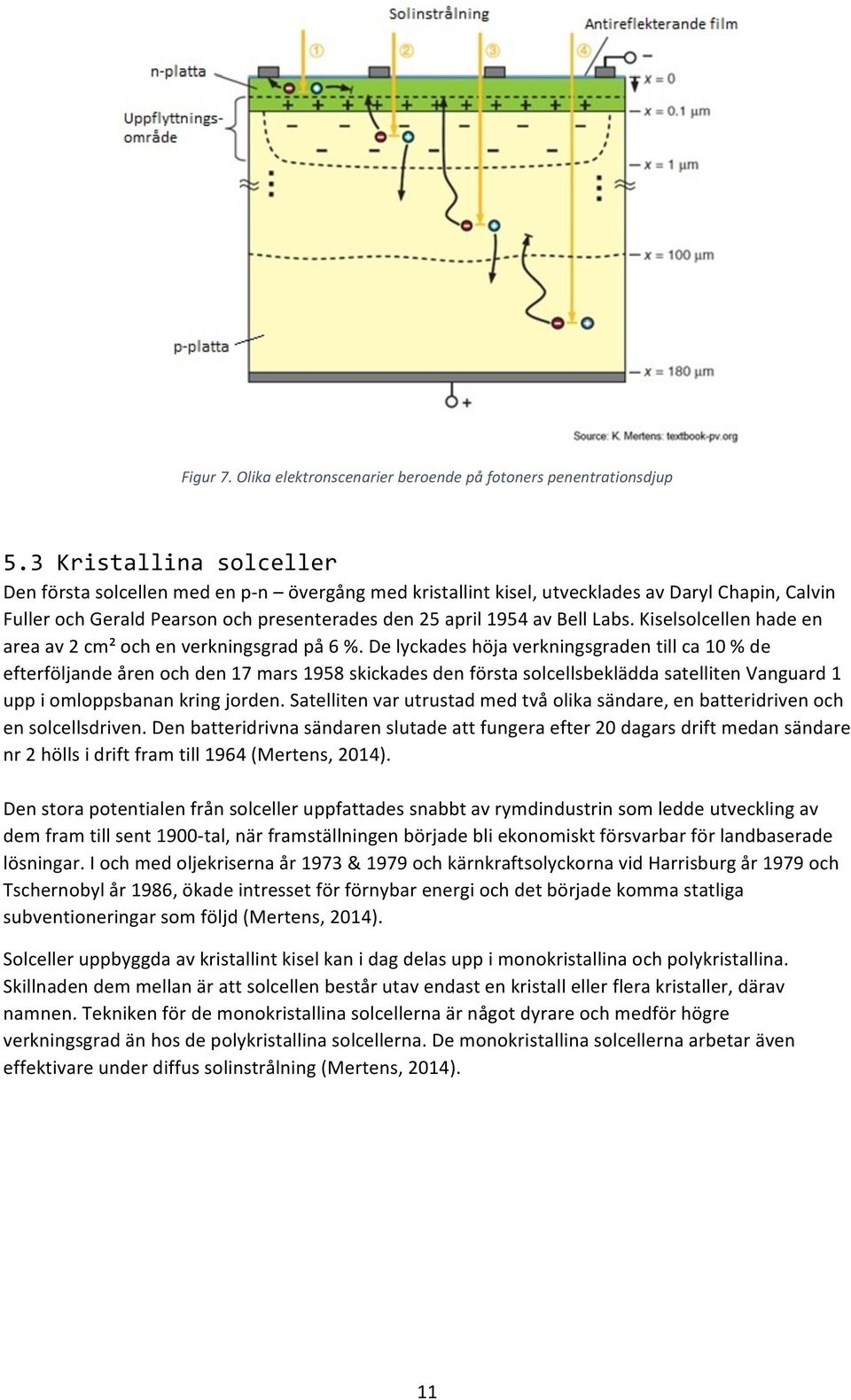 Kiselsolcellen hade en area av 2 cm² och en verkningsgrad på 6 %.