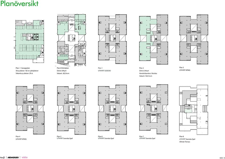 Plan 2 Delvis Uthyrt Handelsbanken, Nordea Vakant: 1022 kvm Plan 3 UHYR KPMG Plan 4 UHYR KPMG Plan 5 Plan